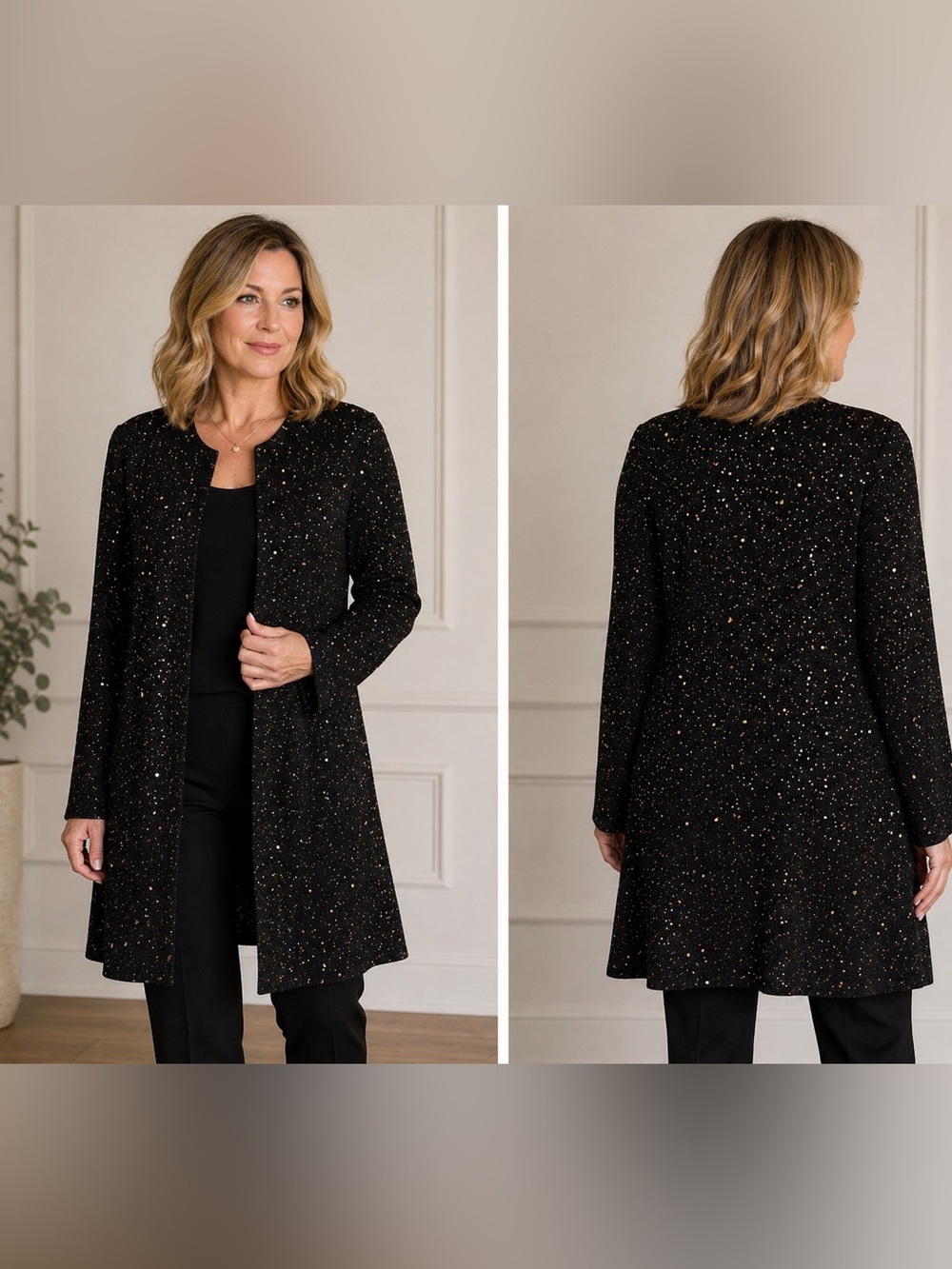 Anne Klein Black Sparkle Midweight Trench Coat